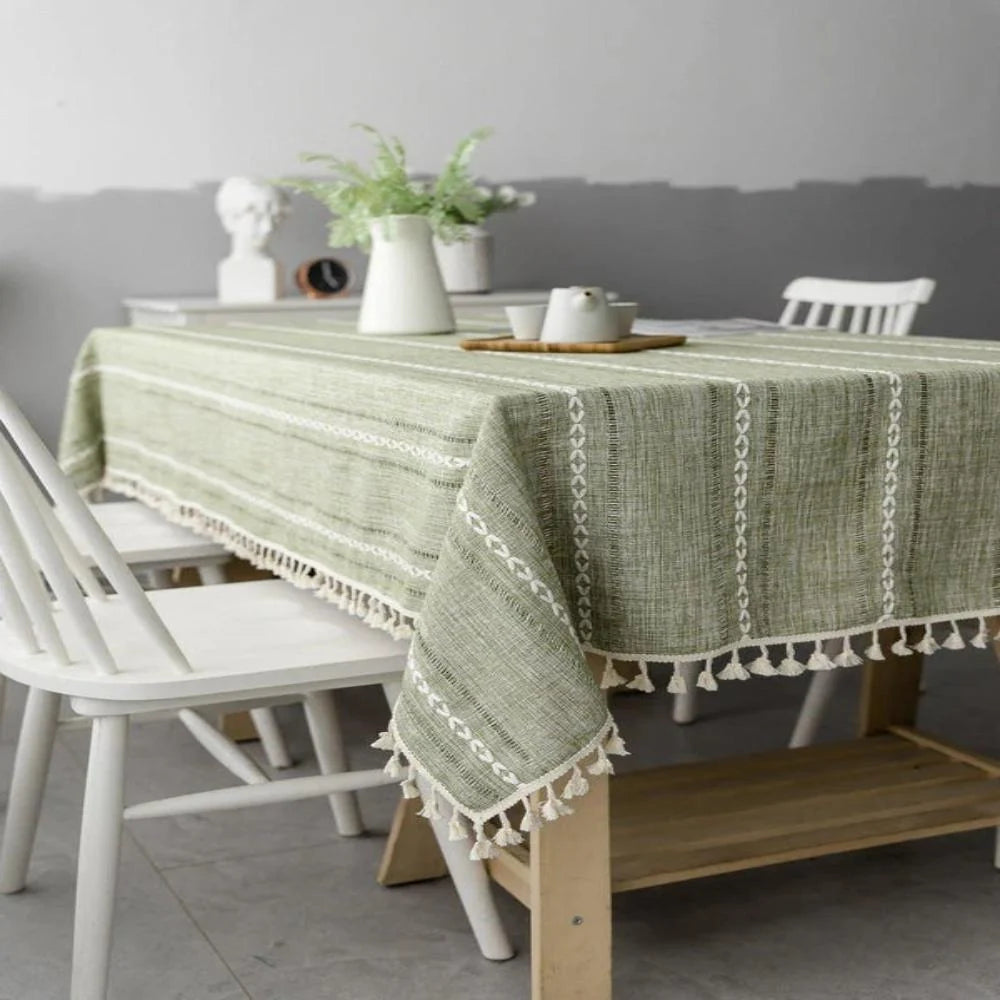 Tablecloth Cotton-Linen Blend Wrinkle-Resistant Machine-Washable