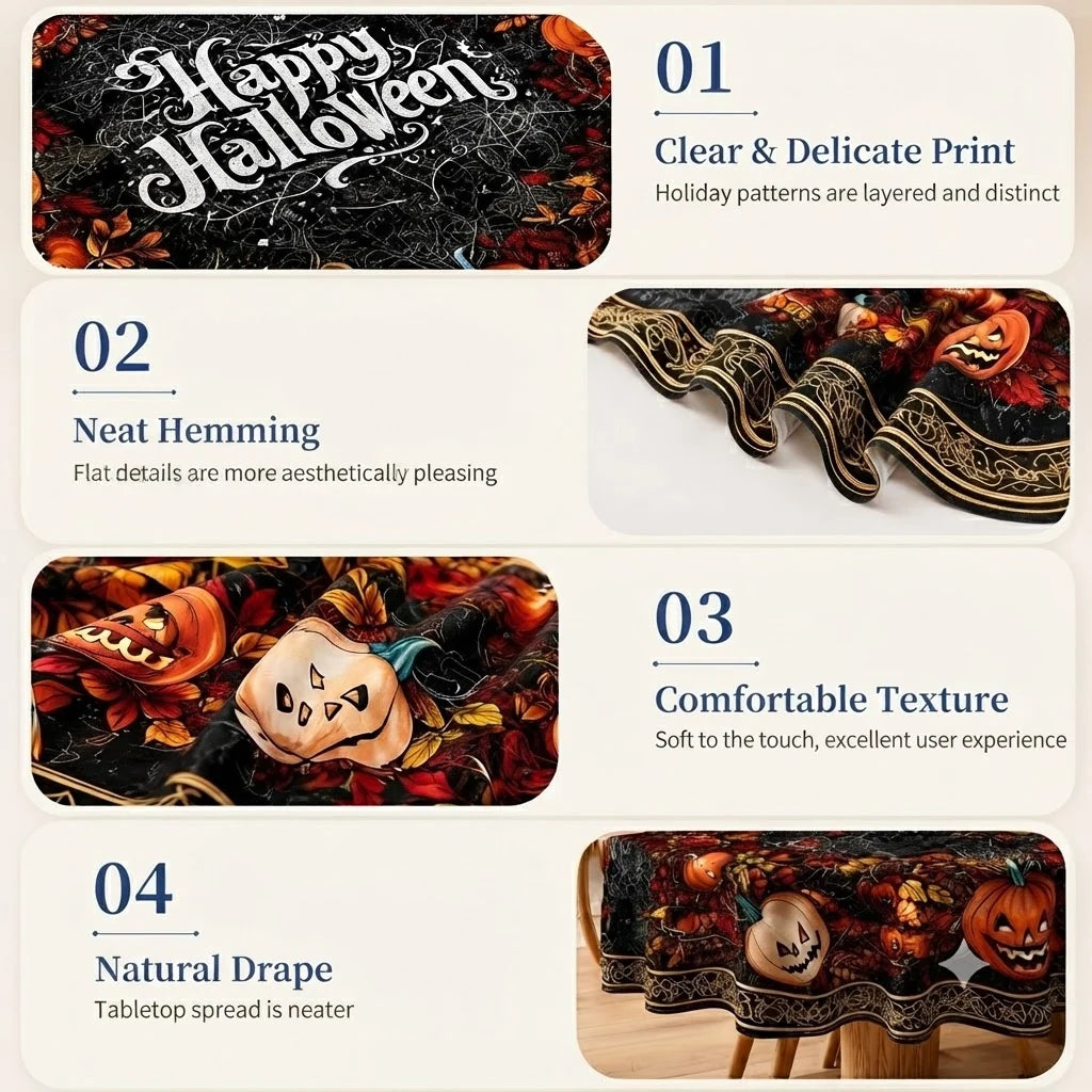 Tablecloth Round Polyester Halloween Designs Foldable for Storage