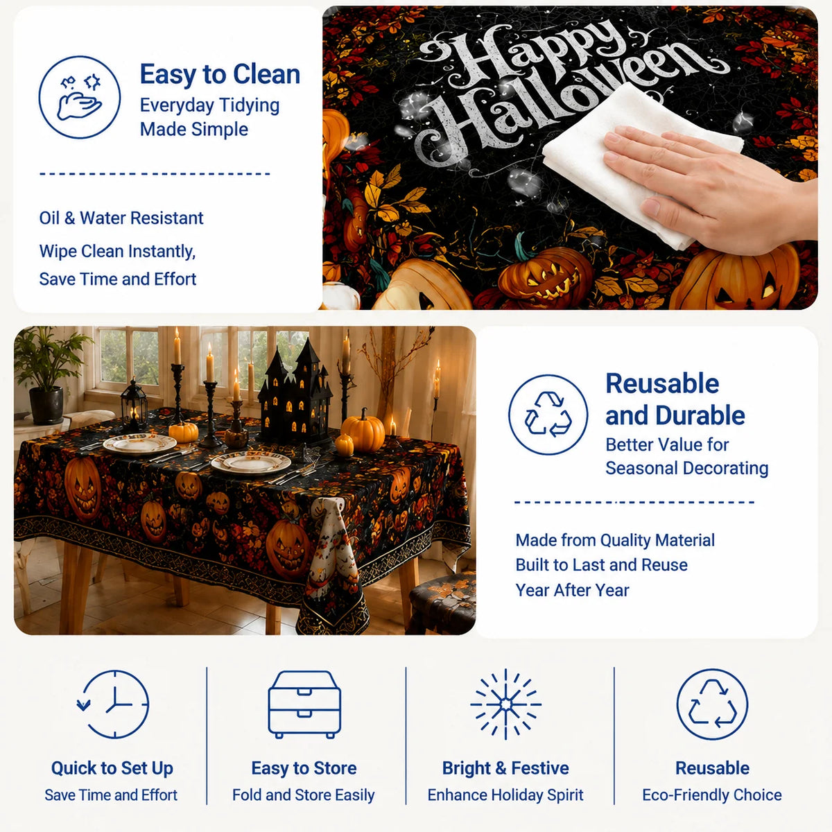 Tablecloth Round Polyester Halloween Designs Foldable for Storage