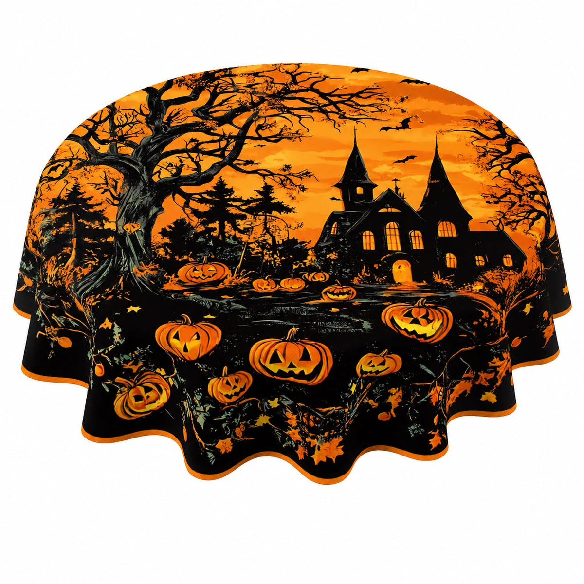 Tablecloth Round Polyester Halloween Designs Foldable for Storage