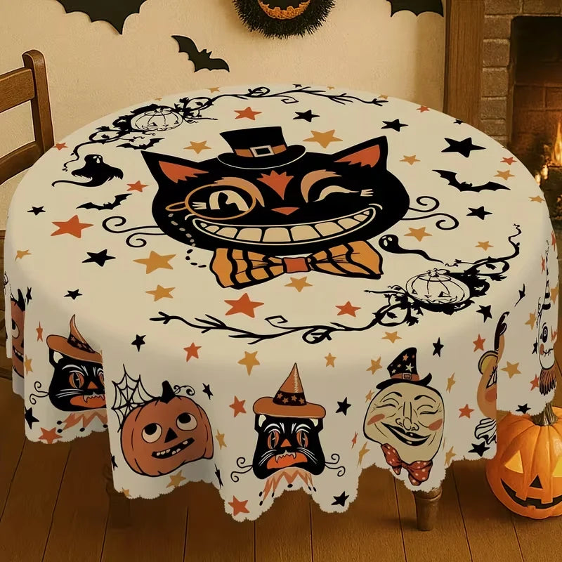 Tablecloth Round Polyester Halloween Designs Foldable for Storage