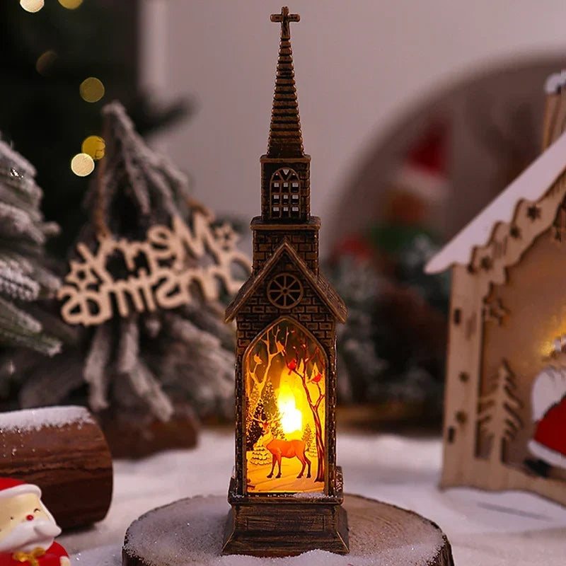 Tabletop Christmas Church Decoration Intricate Carvings Warm LED