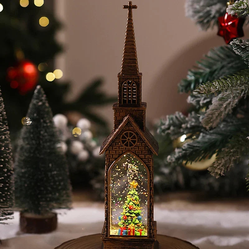 Tabletop Christmas Church Decoration Intricate Carvings Warm LED