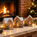 Tabletop Christmas House Illuminated Snow-Effect Durable Wood