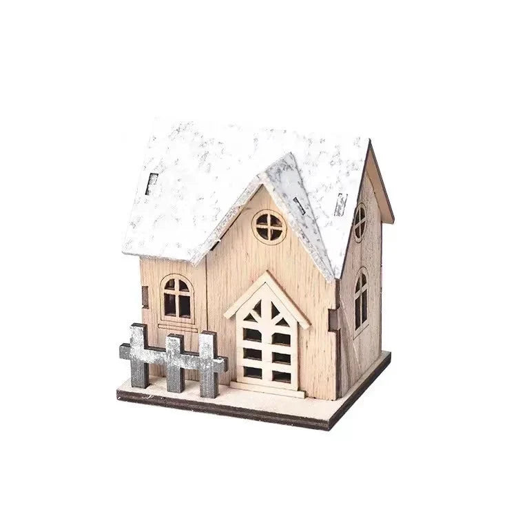 Tabletop Christmas House Illuminated Snow-Effect Durable Wood