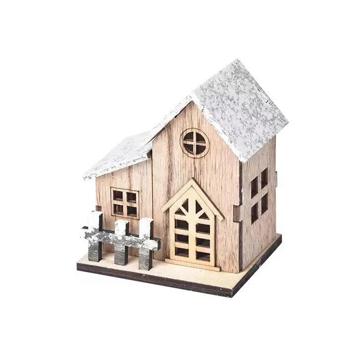 Tabletop Christmas House Illuminated Snow-Effect Durable Wood