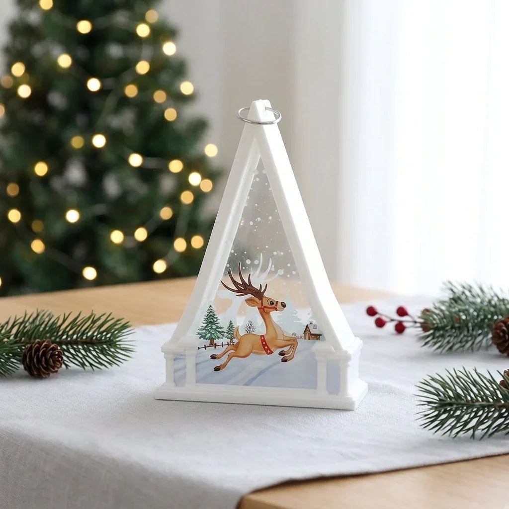 Tabletop Christmas Lantern Transparent Reindeer Warm Glow