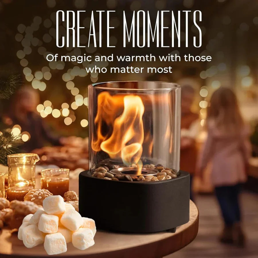 Tabletop Ethanol Fireplace Glass Enclosure Snuffer Included