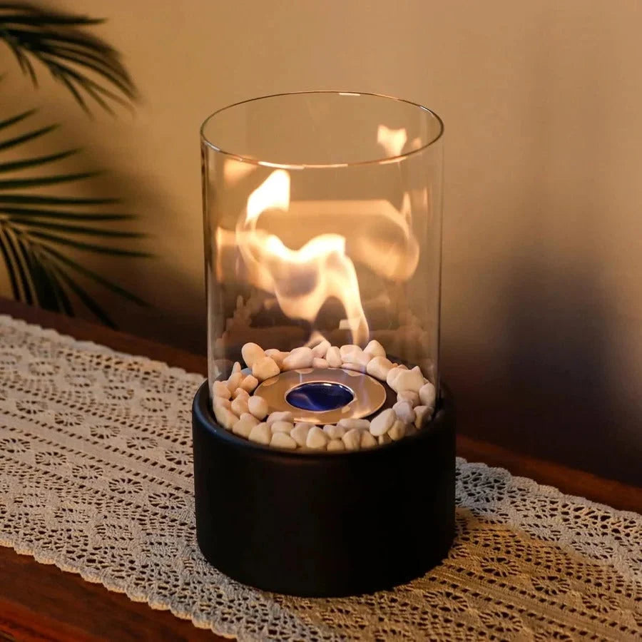 Tabletop Ethanol Fireplace Glass Enclosure Snuffer Included