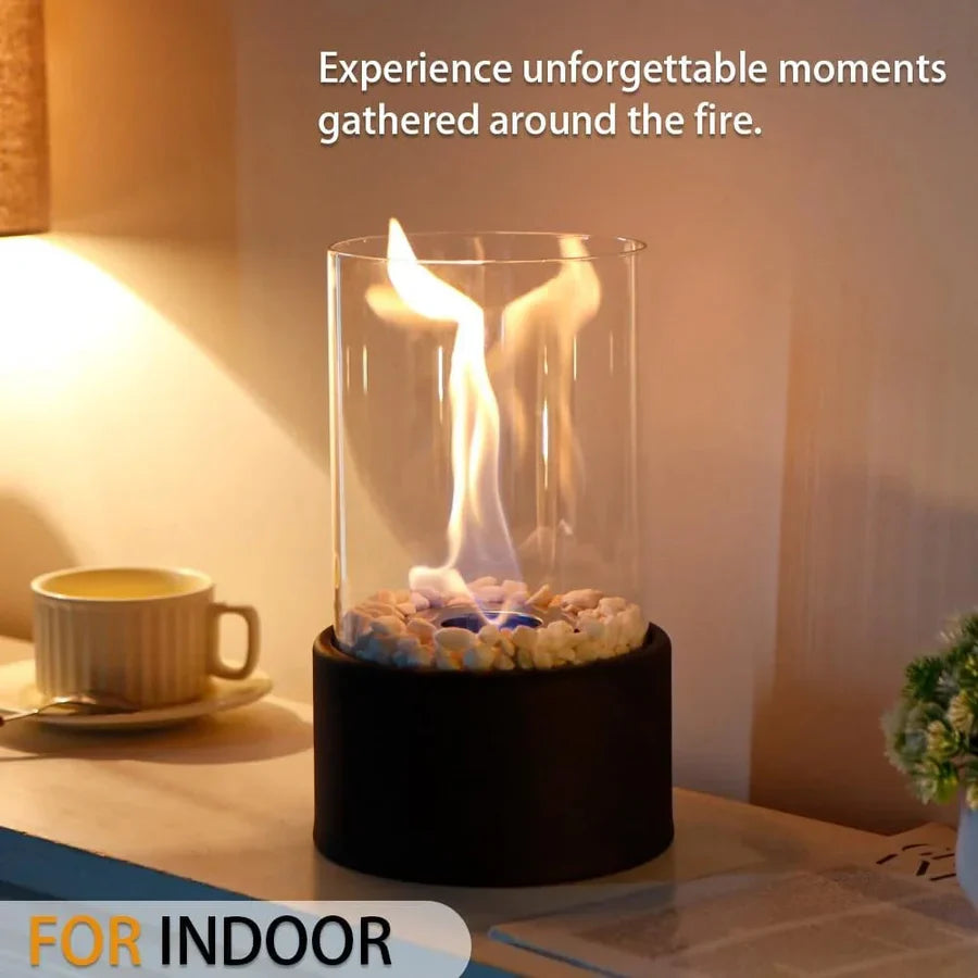 Tabletop Ethanol Fireplace Glass Enclosure Snuffer Included