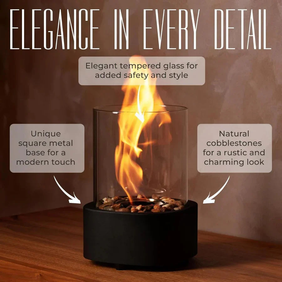 Tabletop Ethanol Fireplace Glass Enclosure Snuffer Included