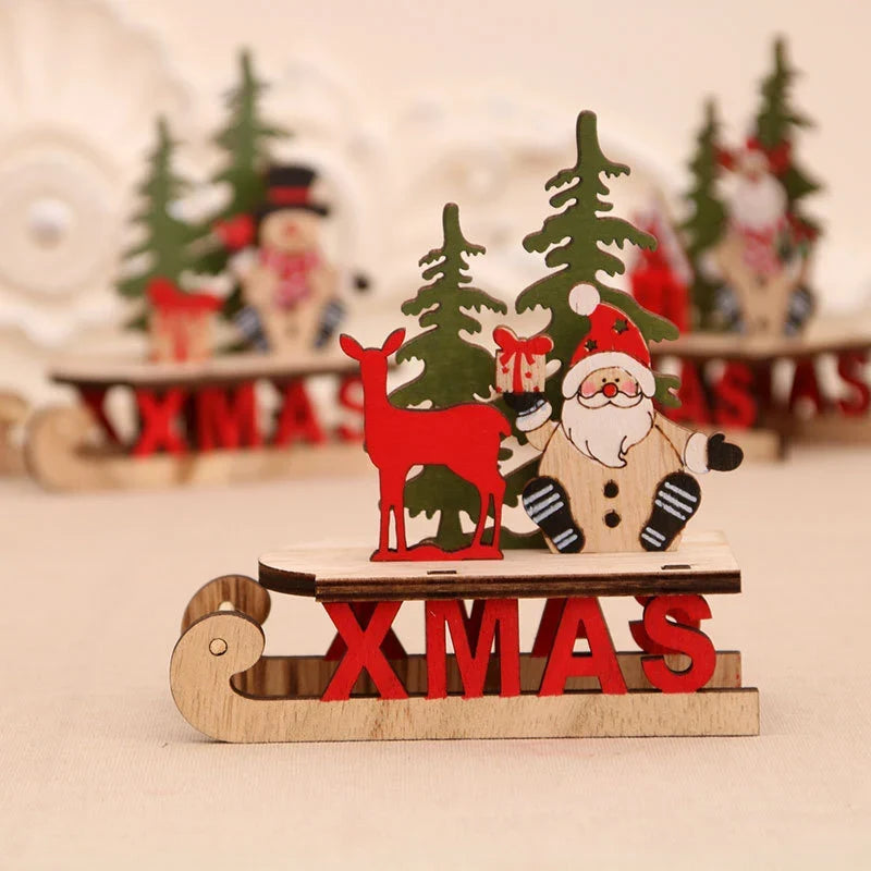 Tabletop Figurine Wooden Santa & Reindeer
