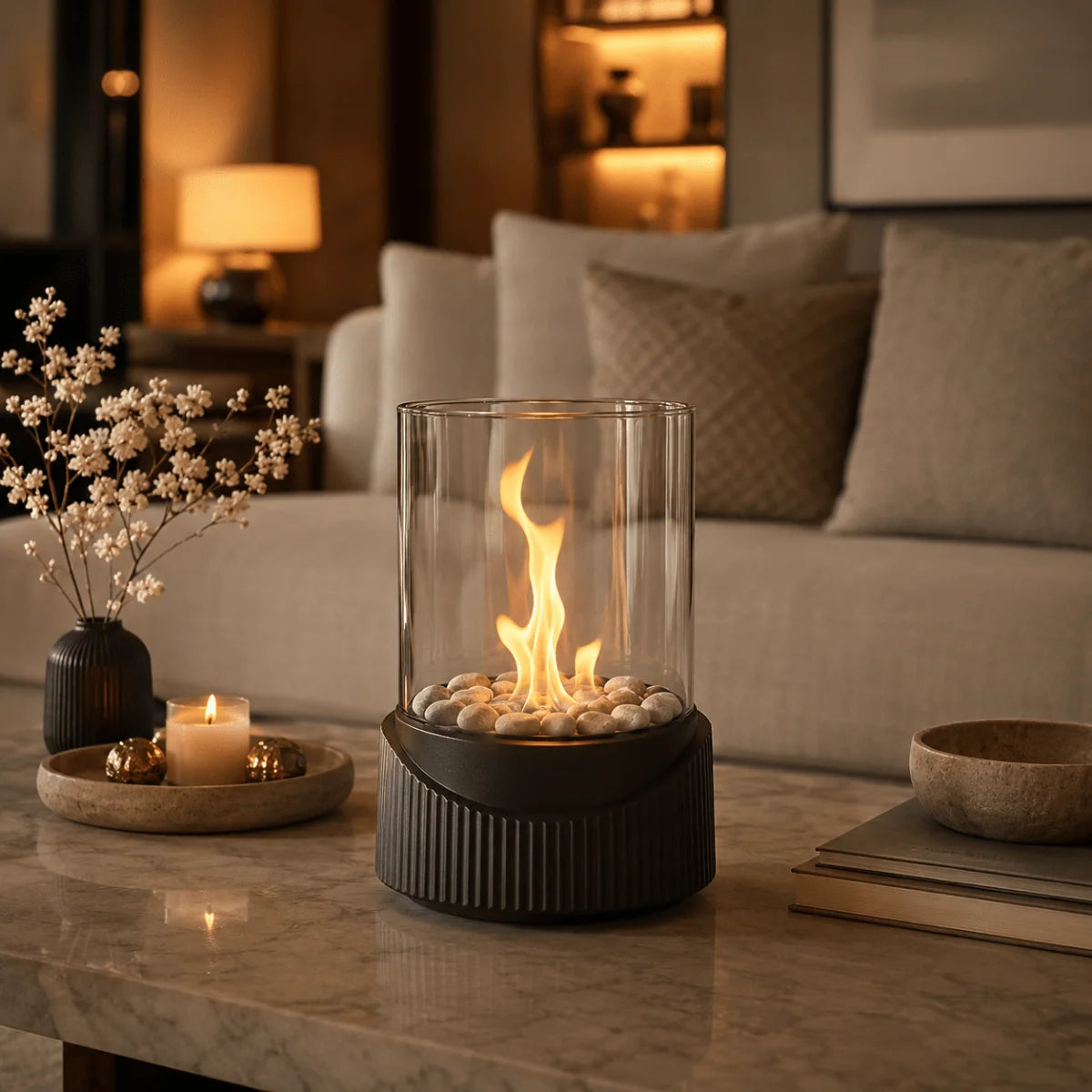 Tabletop Fireplace Bioethanol Fuel Heat-Resistant Glass Compact Design