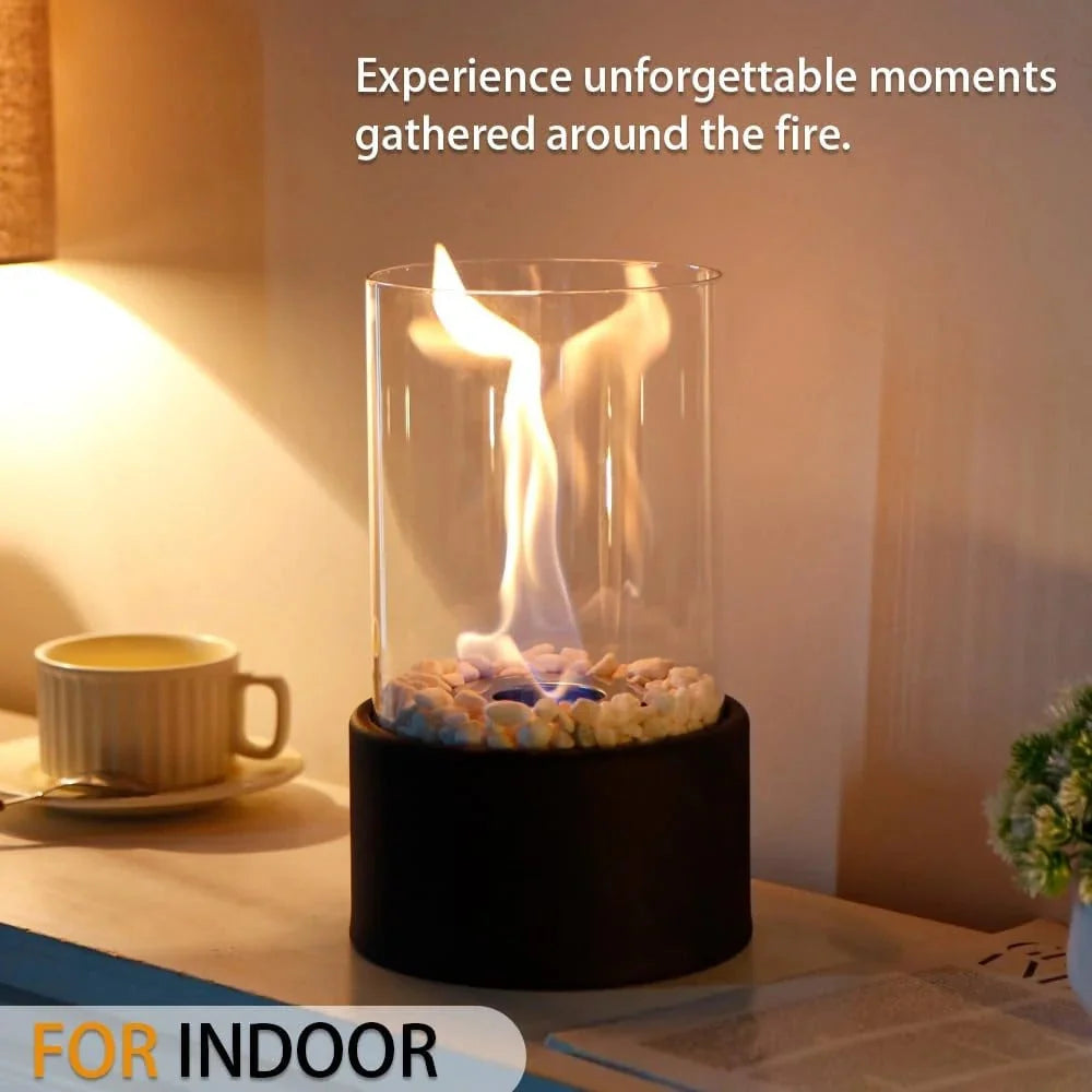Tabletop Fireplace Portable Ethanol Clean-Burning Glass Shield
