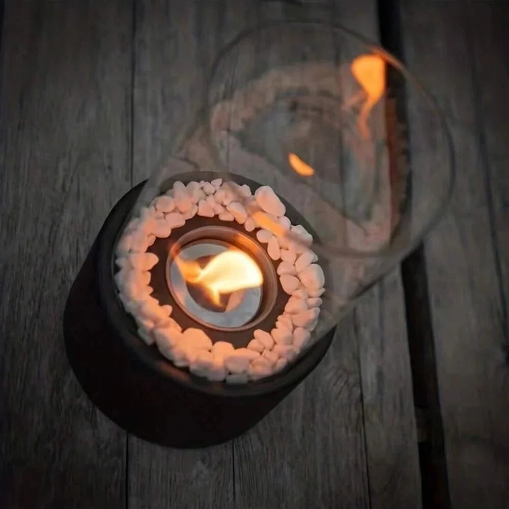 Tabletop Fireplace Portable Ethanol Clean-Burning Glass Shield