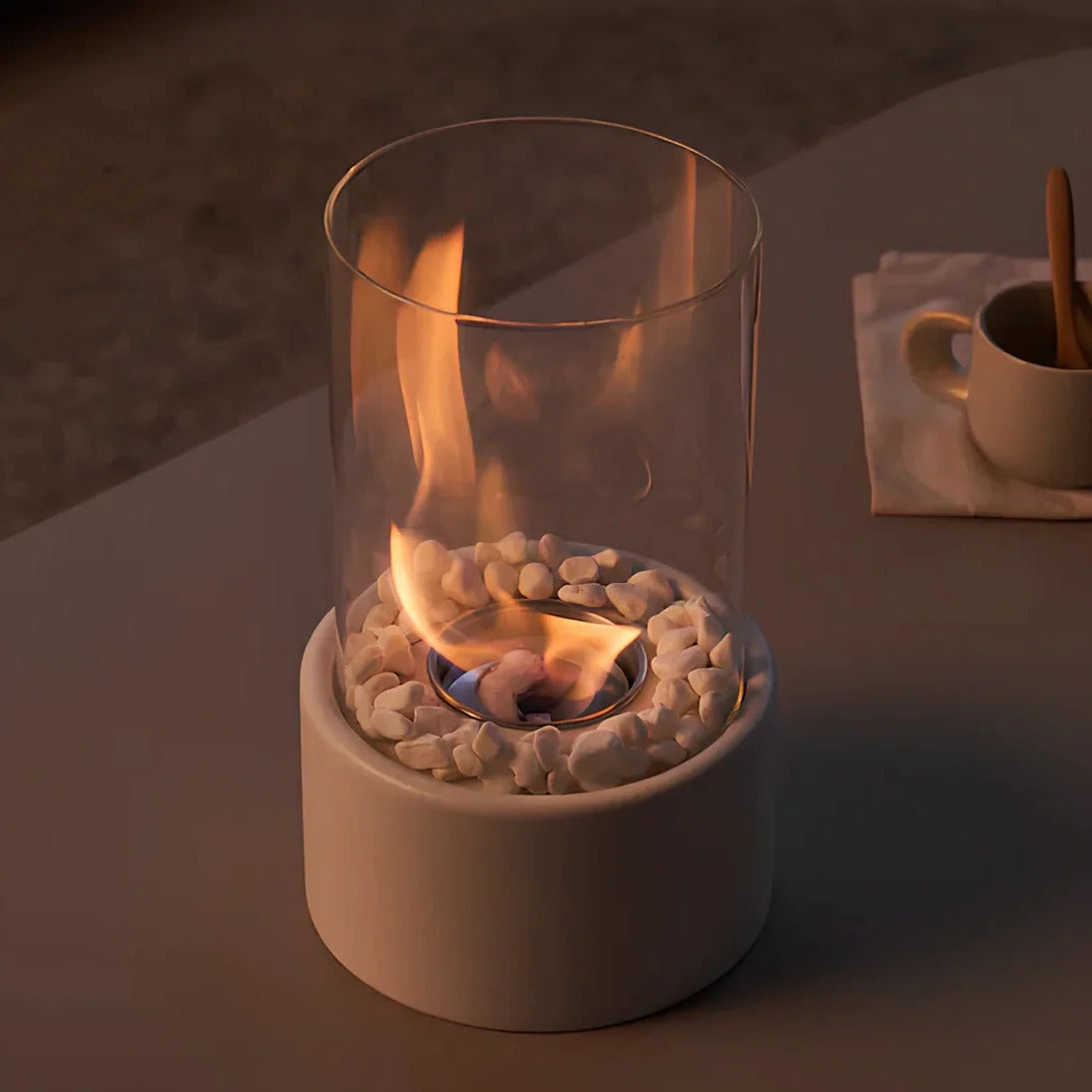 Tabletop Fireplace Portable Ethanol Clean-Burning Glass Shield