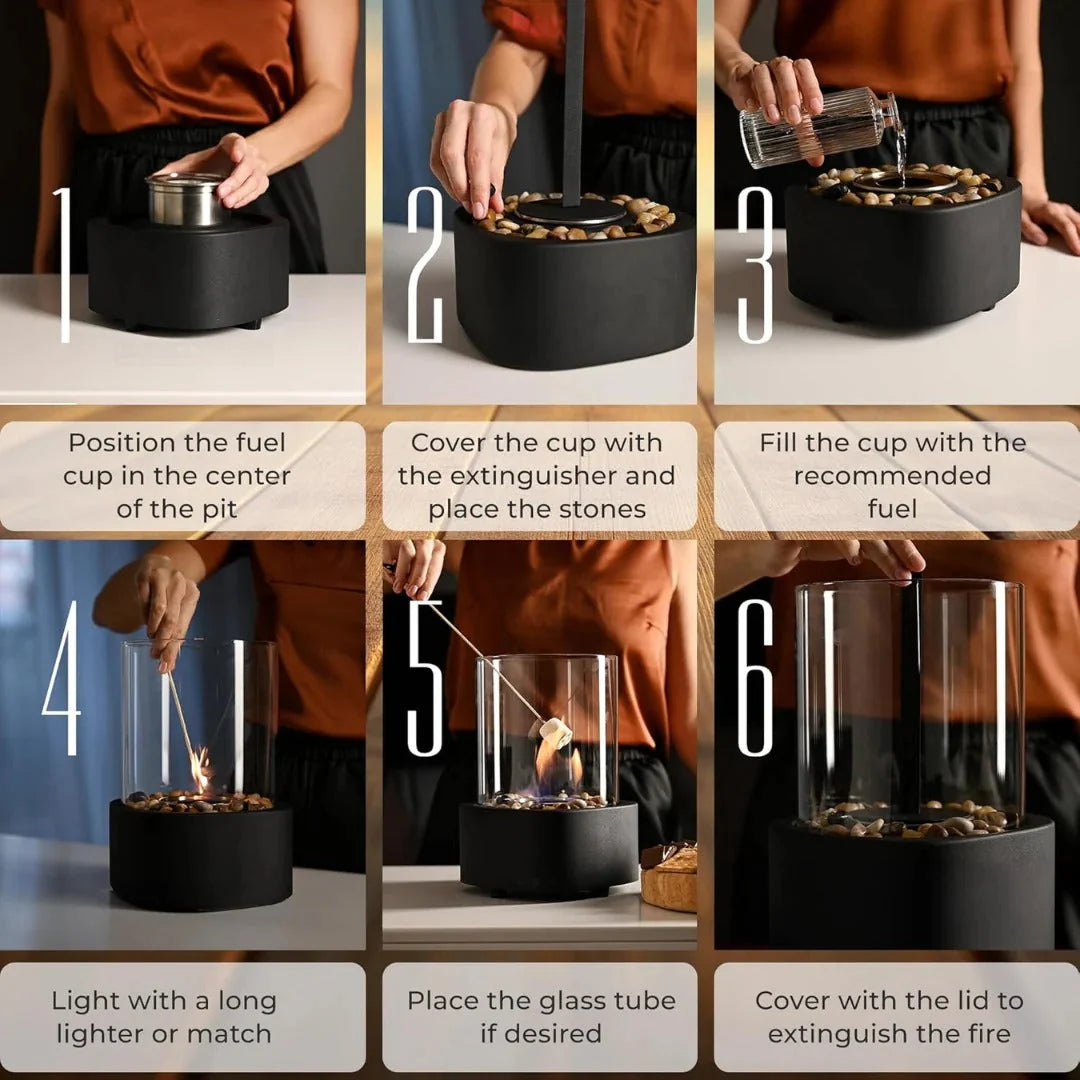 Tabletop Fireplace Portable Ethanol Clean-Burning Glass Shield