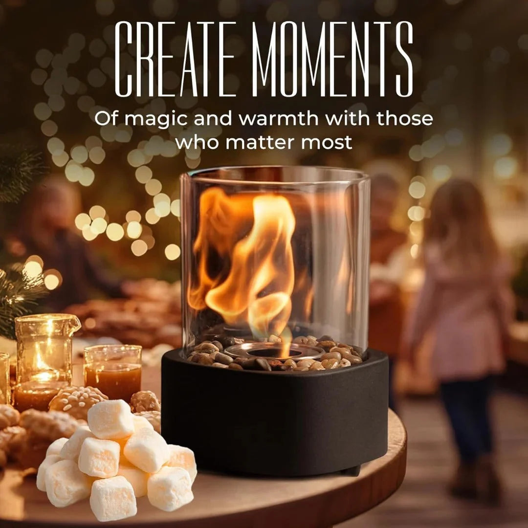 Tabletop Fireplace Portable Ethanol Clean-Burning Glass Shield