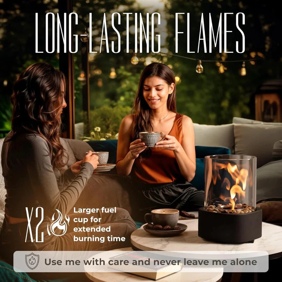 Tabletop Fireplace Portable Ethanol Clean-Burning Glass Shield