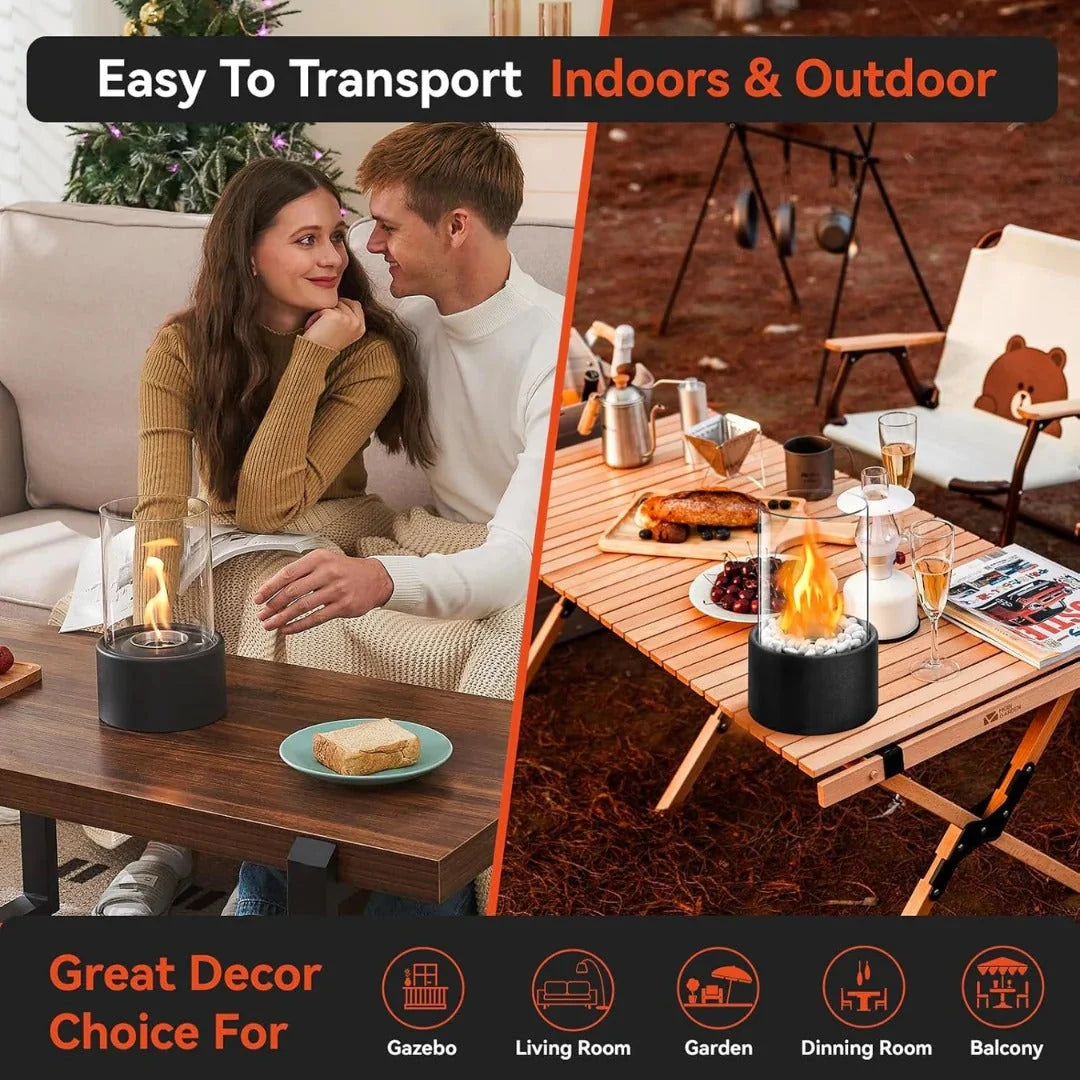 Tabletop Fireplace Portable Ethanol Clean-Burning Glass Shield