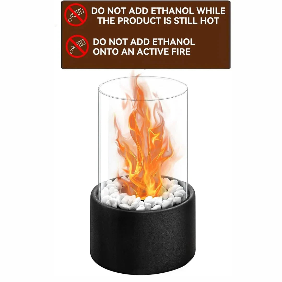 Tabletop Fireplace Portable Ethanol Clean-Burning Glass Shield