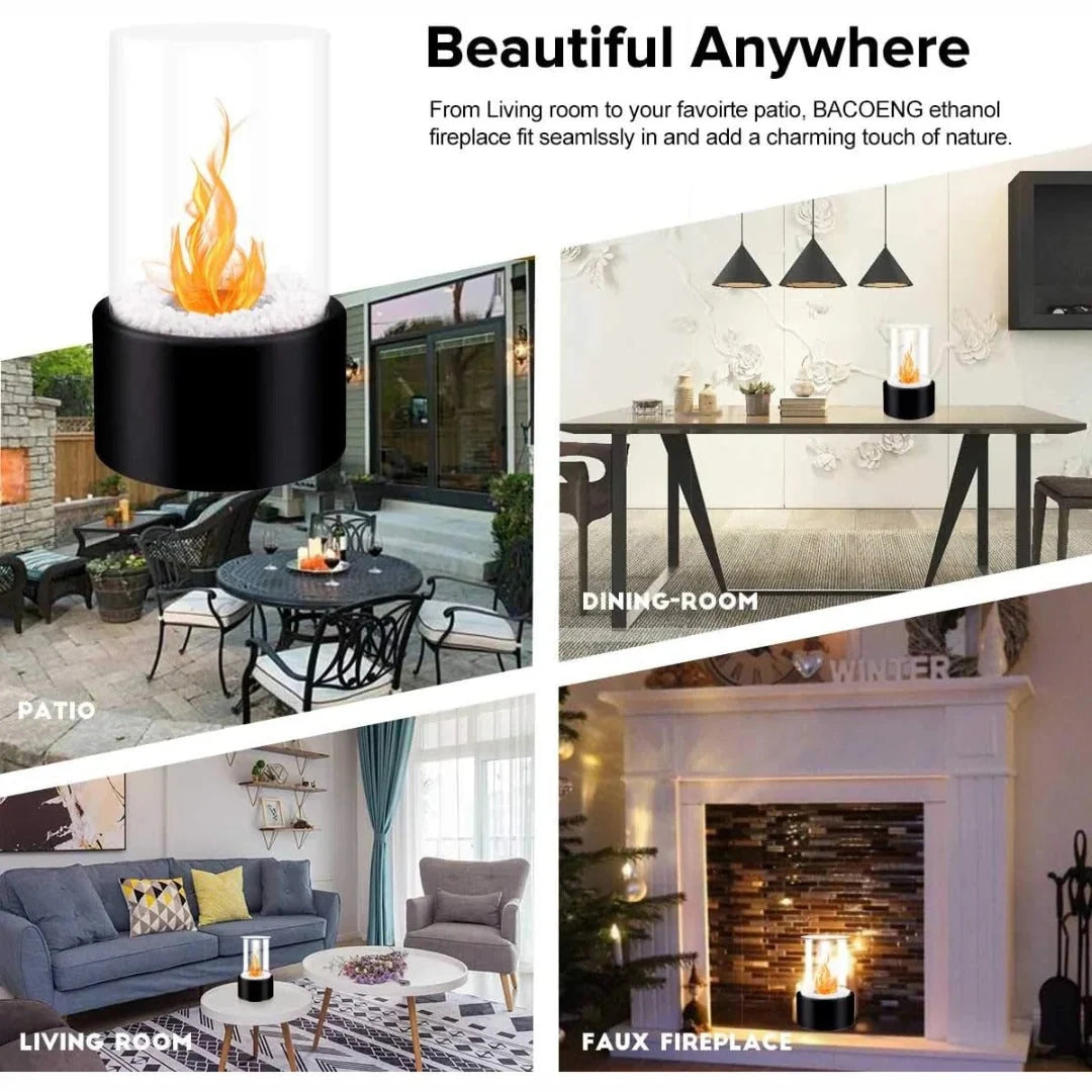 Tabletop Fireplace Portable Ethanol Clean-Burning Glass Shield
