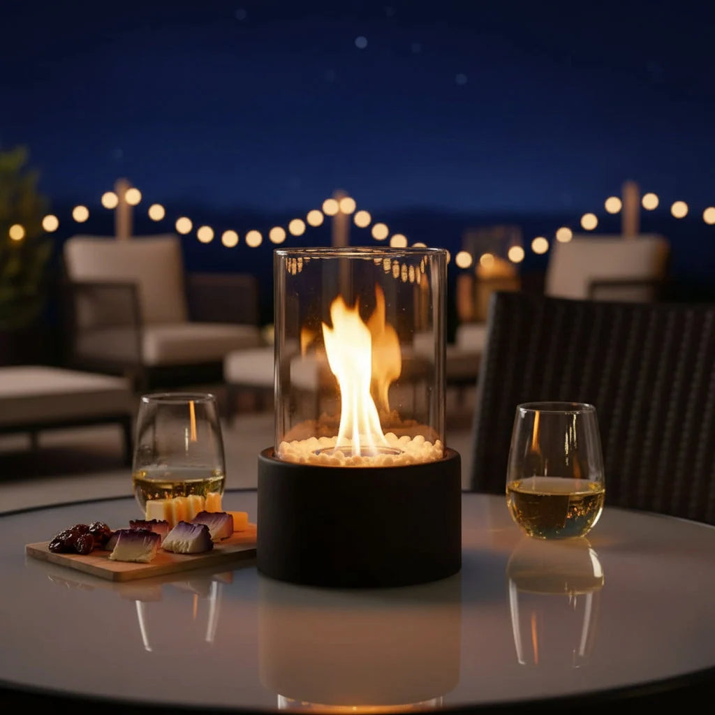 Tabletop Fireplace Smokeless Bioethanol Glass Enclosure Indoor & Outdoor Use