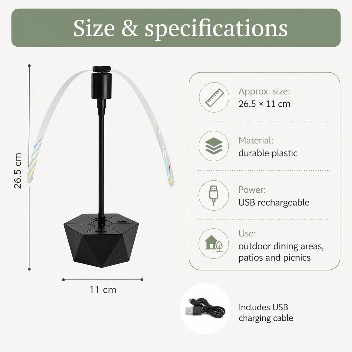 Tabletop Fly Deterrent Fan Quiet USB & Battery