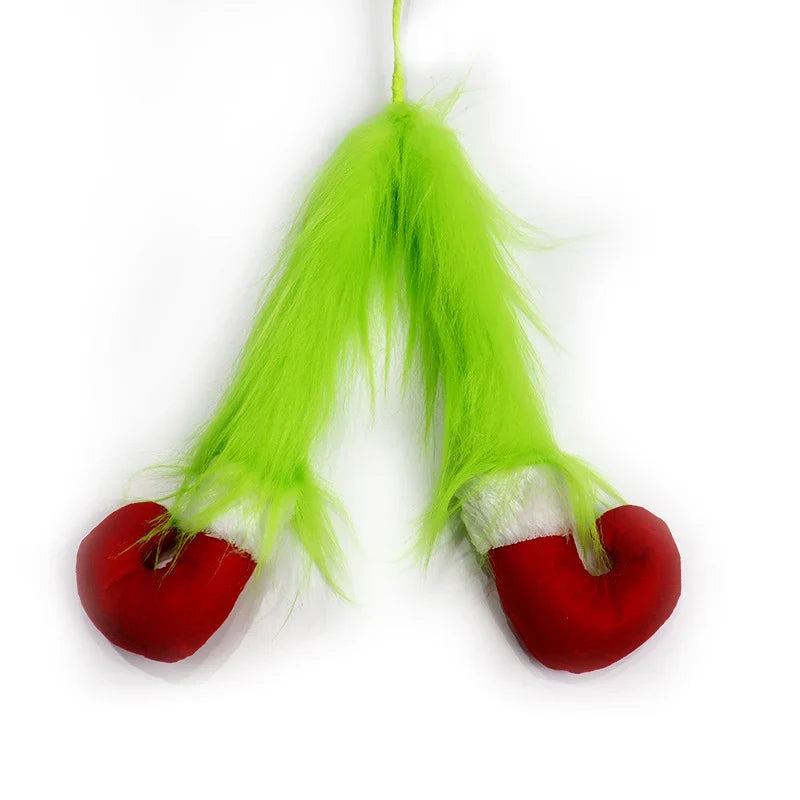 Tabletop Hand Figurine Plush Green Faux Fur Red Glove