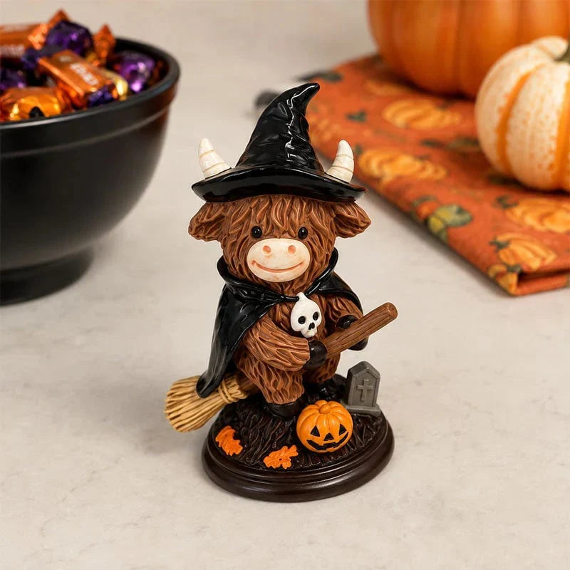 Tabletop Ornament Halloween Highland Cow Resin-Style Decor