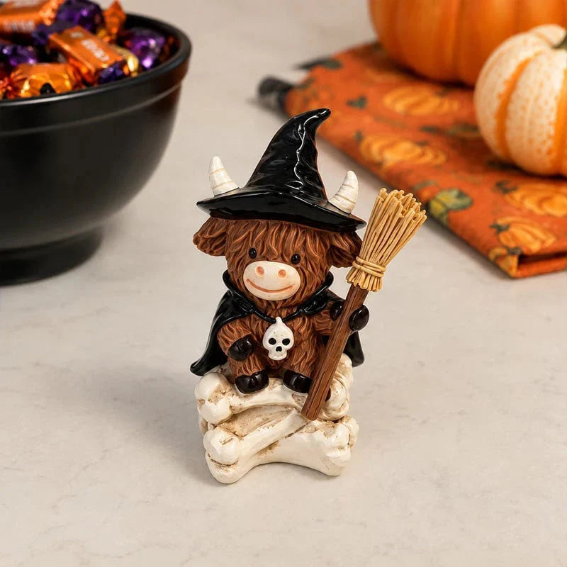 Tabletop Ornament Halloween Highland Cow Resin-Style Decor