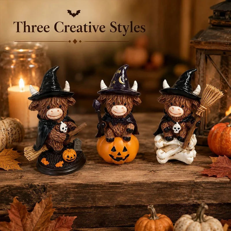 Tabletop Ornament Halloween Highland Cow Resin-Style Decor