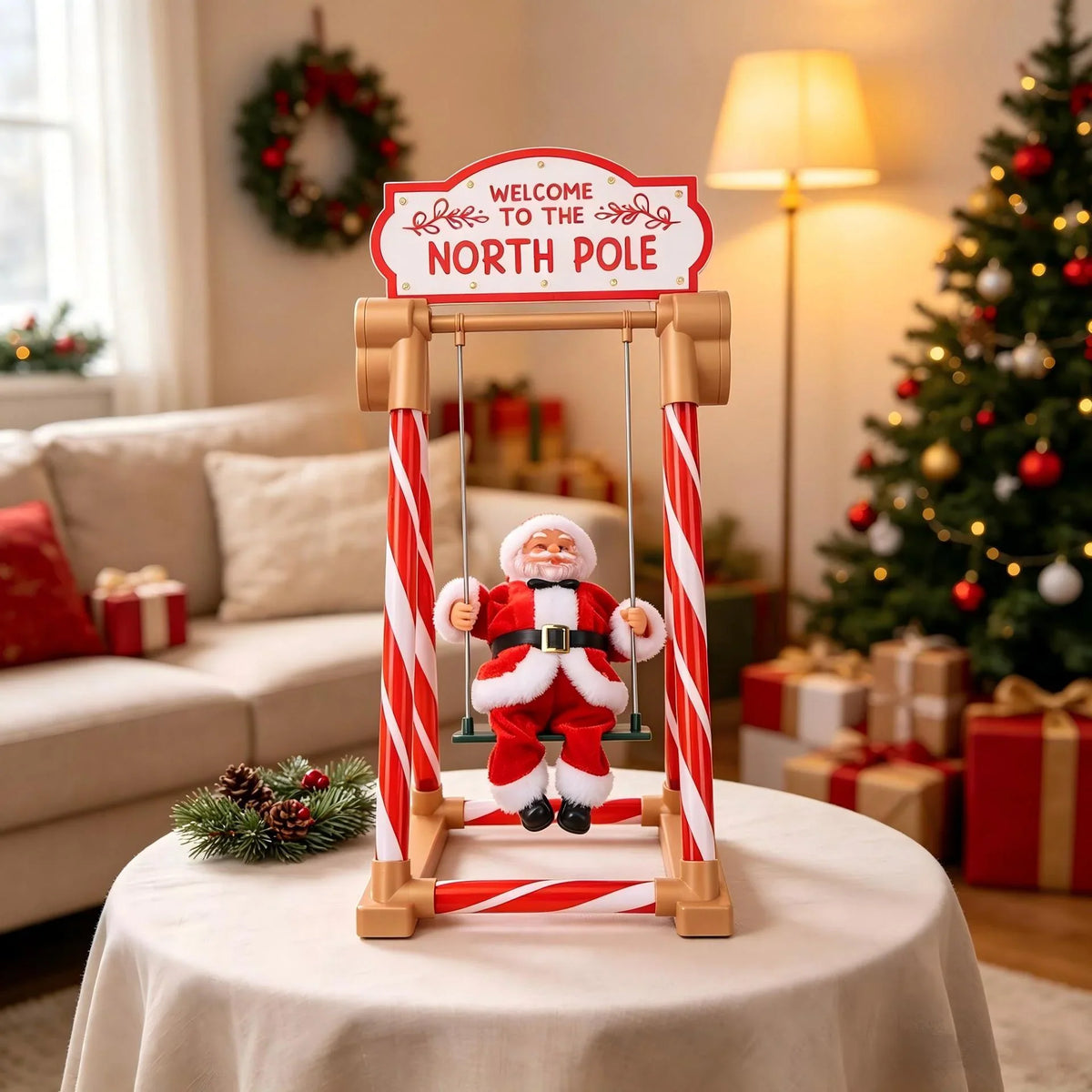 Tabletop Santa Figurine Swinging Design Durable 19.7 Inches