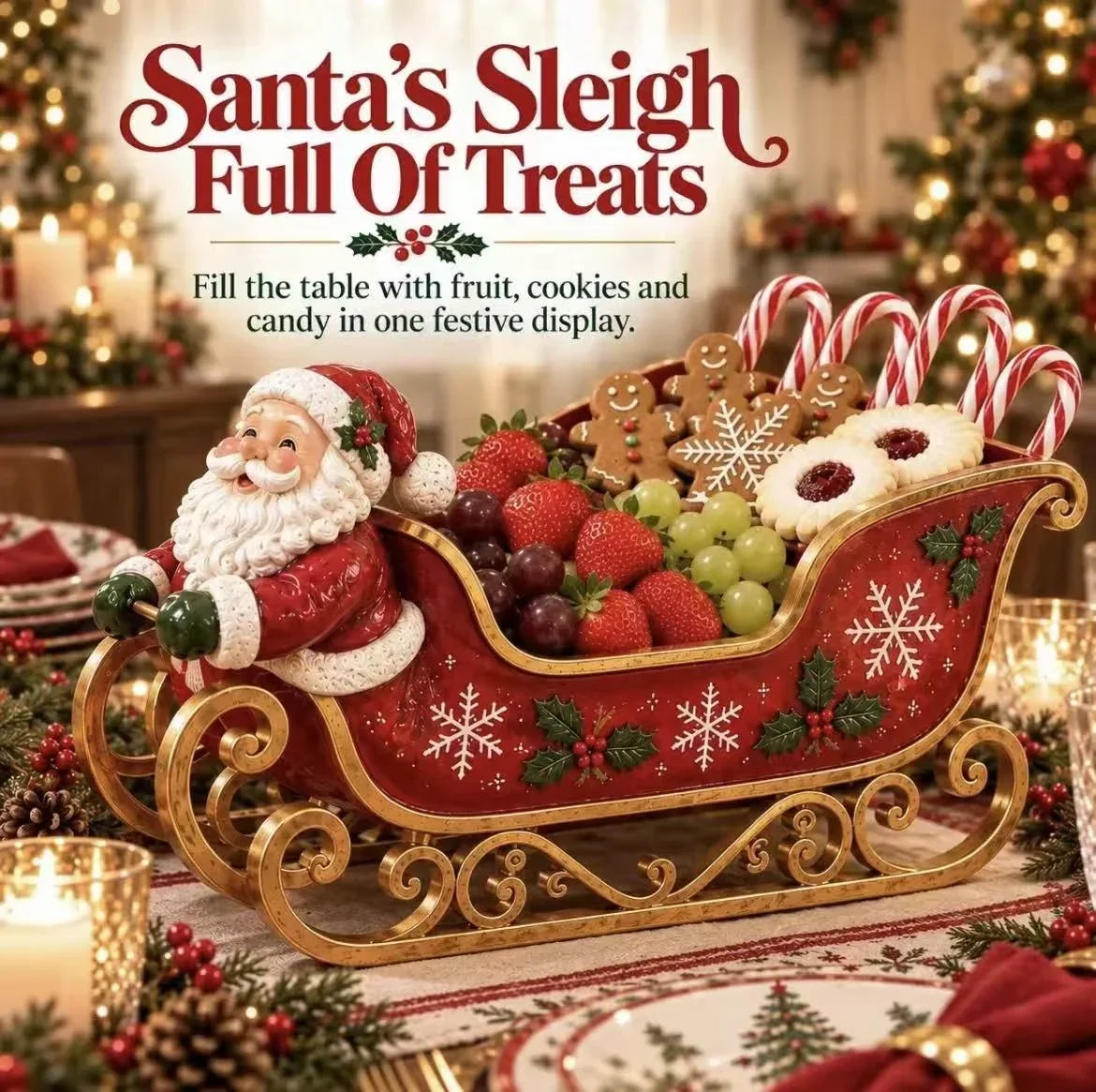 Tabletop Sleigh Festive Motifs Candy & Treat Holder