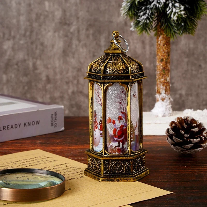 Tabletop Snow Lantern Rotating Scene Battery Powered Warm LED