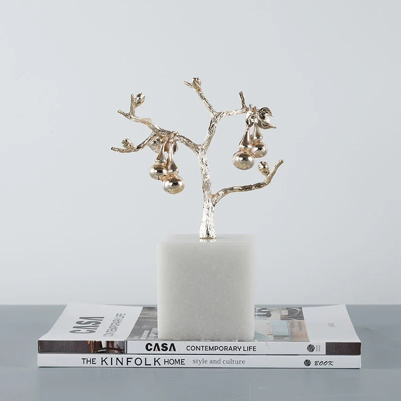Tabletop Tree Sculpture Gold Metal Compact Size