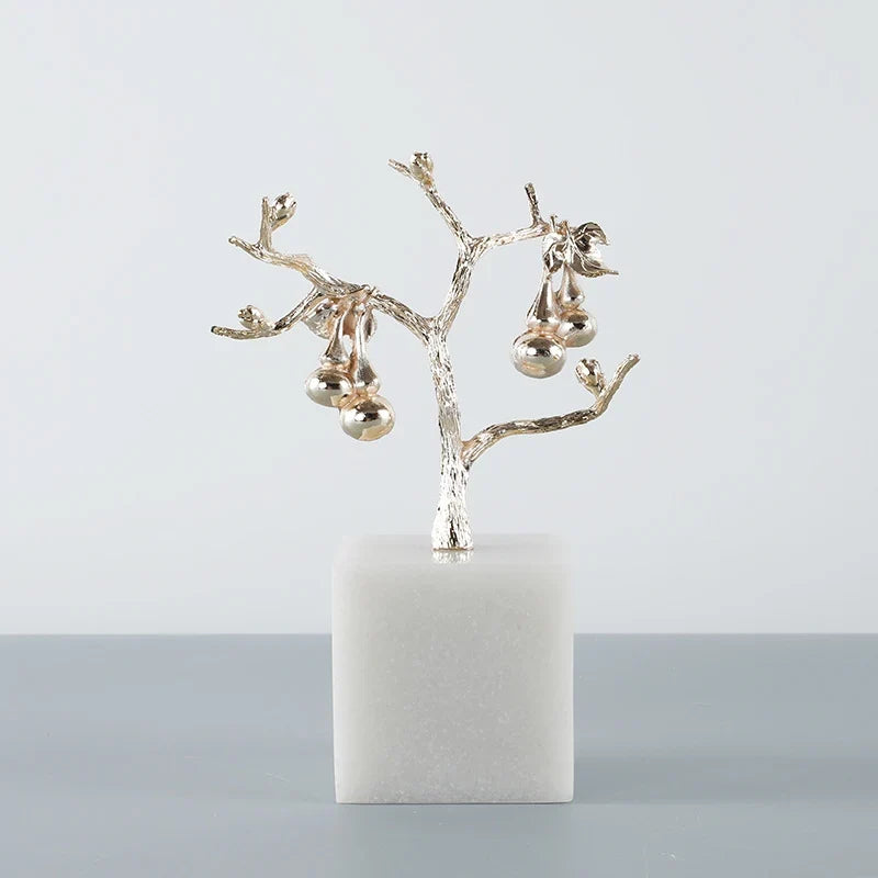 Tabletop Tree Sculpture Gold Metal Compact Size