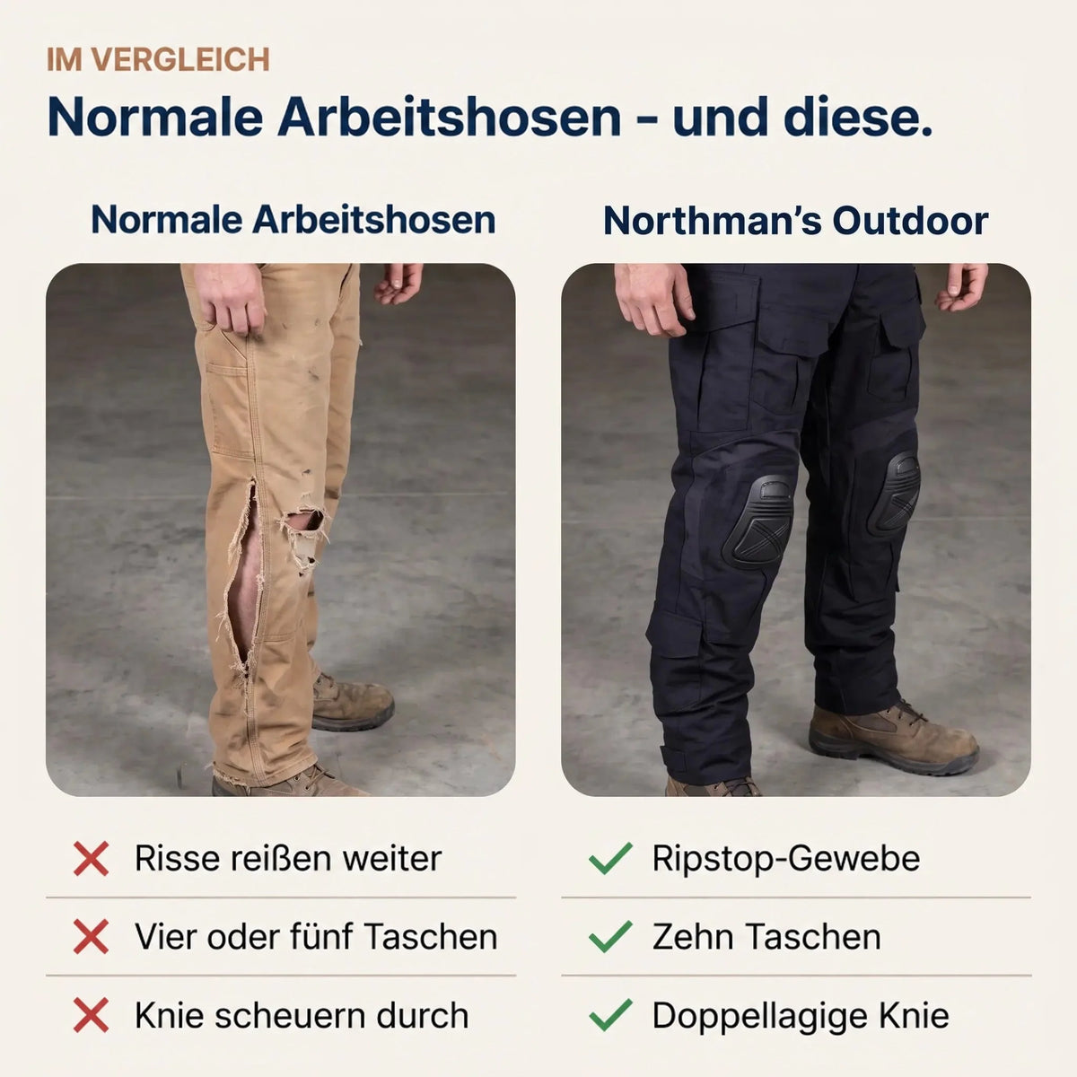 Tactical Work Pants 10 Pockets Reinforced Knees Removable Knee Pads