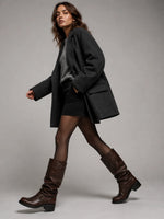 Tall Boots Motorcycle Style Adjustable Buckles Low Heel