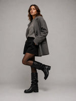 Tall Boots Motorcycle Style Adjustable Buckles Low Heel