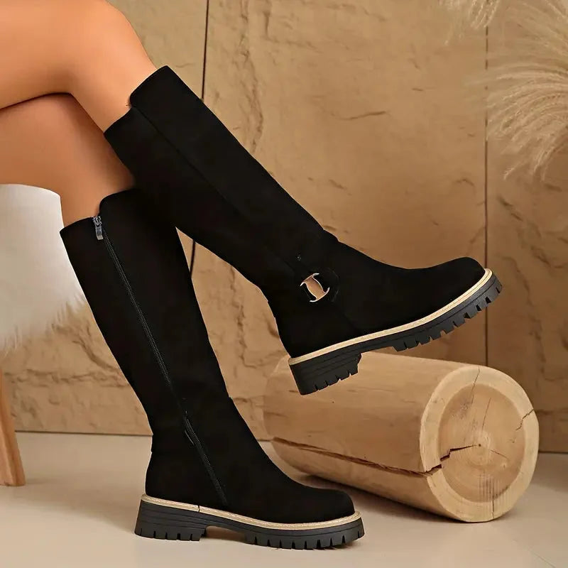 Tall Boots Thick Non-Slip Rubber Sole Easy Closure