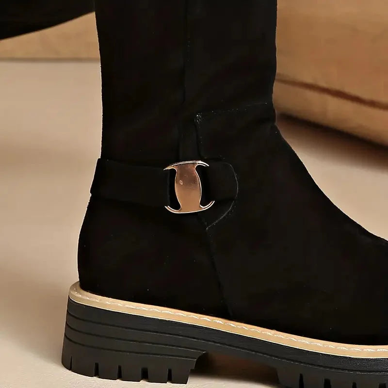 Tall Boots Thick Non-Slip Rubber Sole Easy Closure