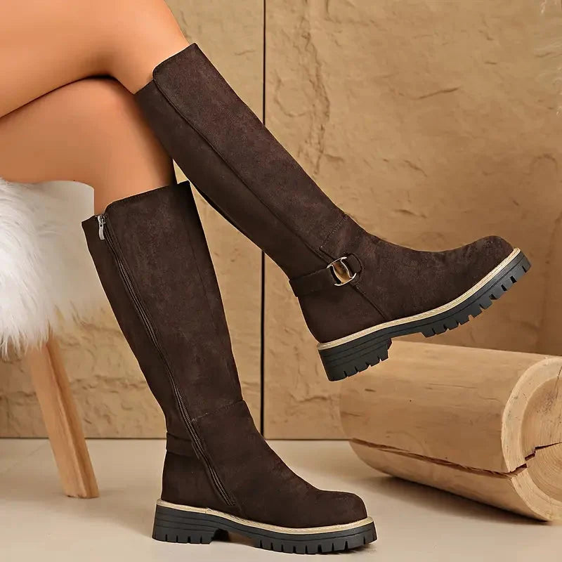Tall Boots Thick Non-Slip Rubber Sole Easy Closure