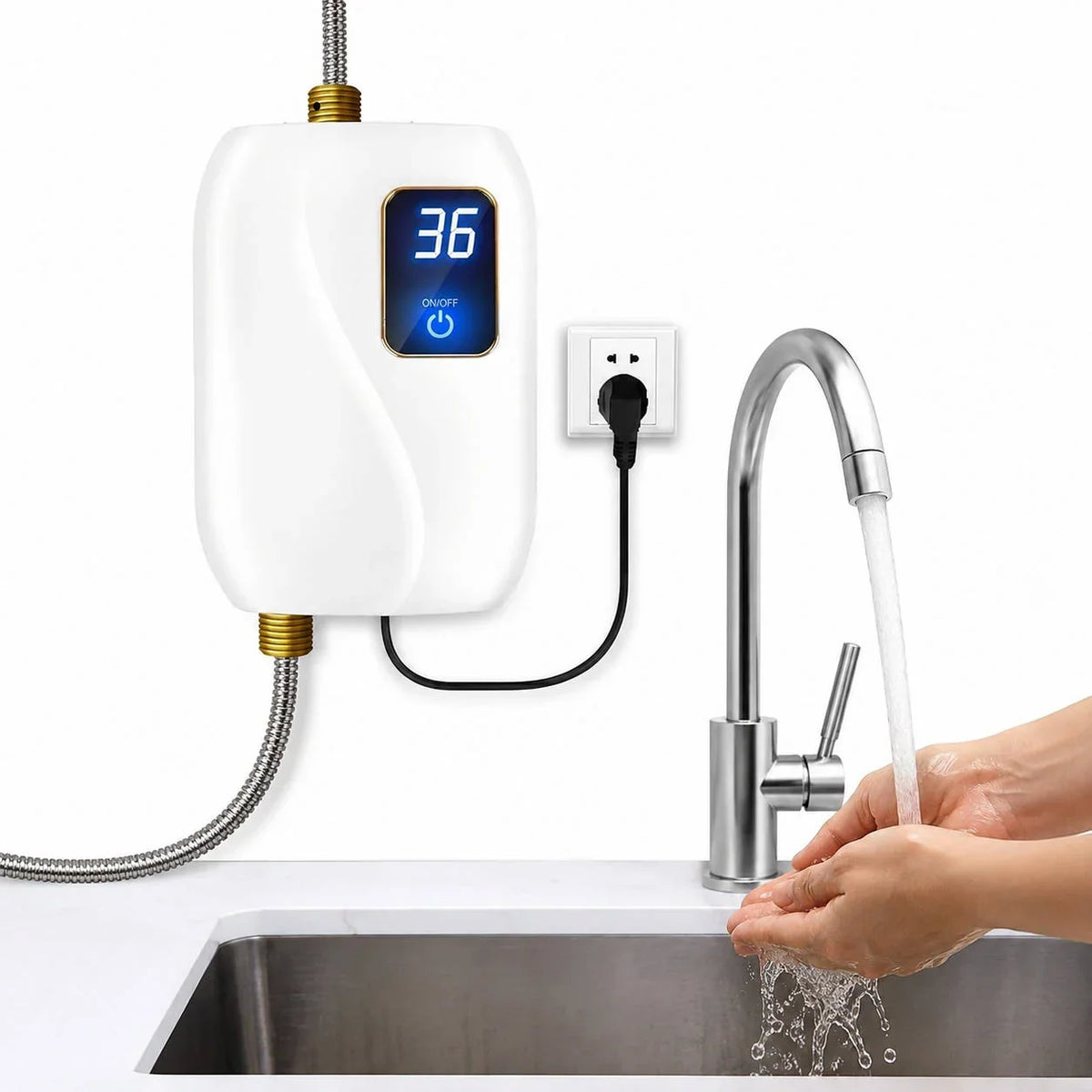 Tankless Electric Water Heater On-Demand Heating Digital Temperature Display