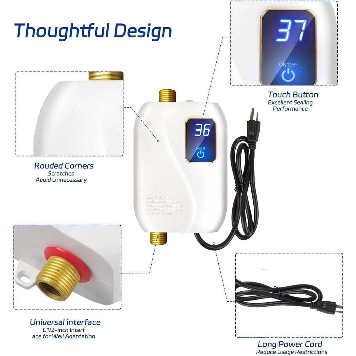 Tankless Electric Water Heater On-Demand Heating Digital Temperature Display