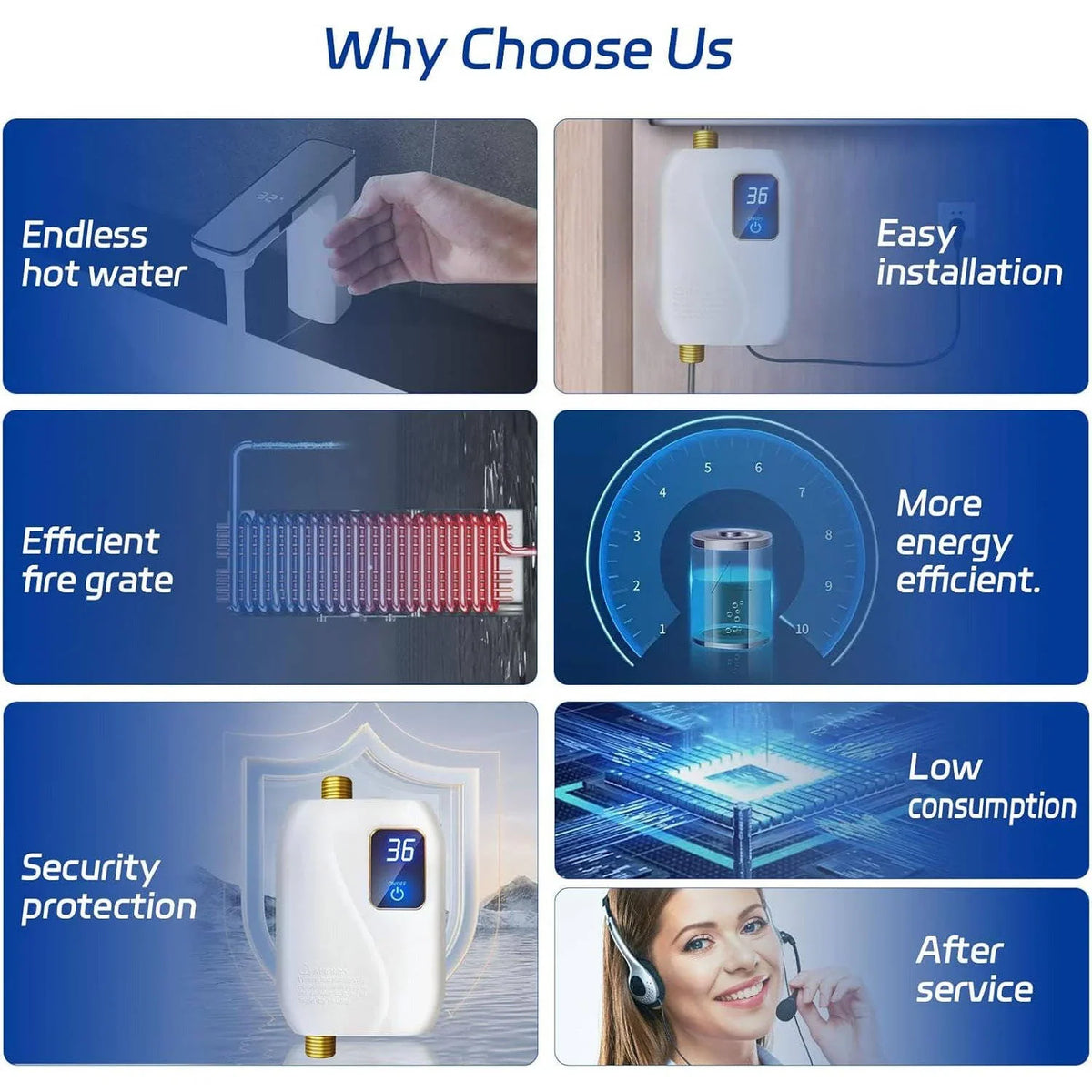 Tankless Electric Water Heater On-Demand Heating Digital Temperature Display