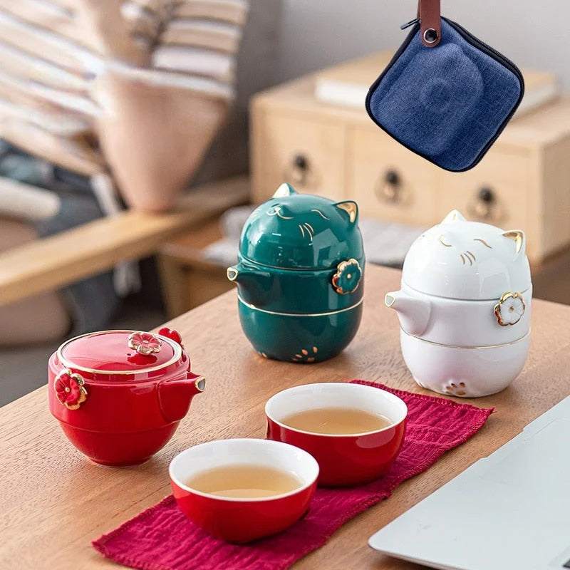 Tea Cup Ceramic Lucky Cat Design