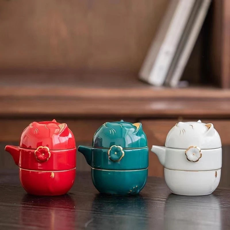 Tea Cup Ceramic Lucky Cat Design