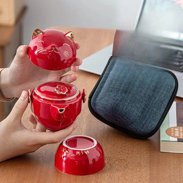 Tea Cup Ceramic Lucky Cat Design