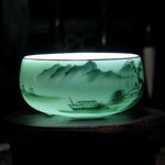 Tea Cup Hand-Painted Celadon Porcelain 2.4 Oz Capacity